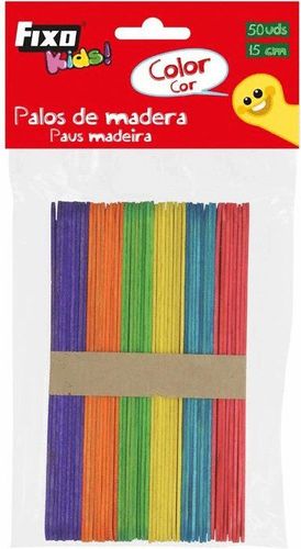 PACK 50 PALOS DE MADERA DE COLORES 15 CM