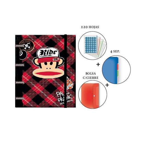 CARPETA RINGBOOK PAUL FRANK 4 COLORES CON SEPARADORES