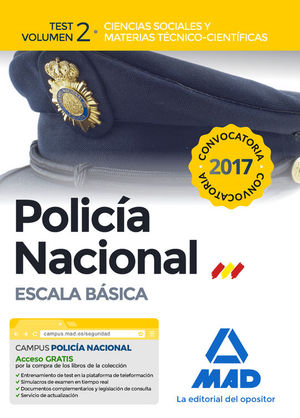 POLICIA NACIONAL ESCALA BASICA. TEST VOLUMEN 2 CIENCIAS SOCIALES