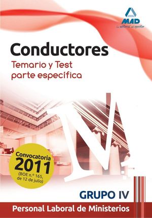 CONDUCTORES, PERSONAL LABORAL, GRUPO IV, MINISTERIOS. TEMARIO Y TEST DE LA PARTE