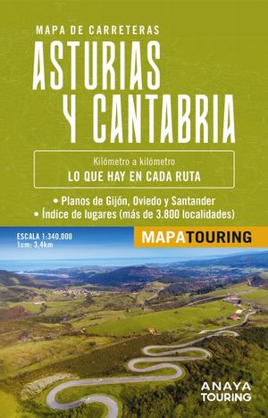 MAPA DE CARRETERAS ASTURIAS Y CANTABRIA ESCALA 1:340.000