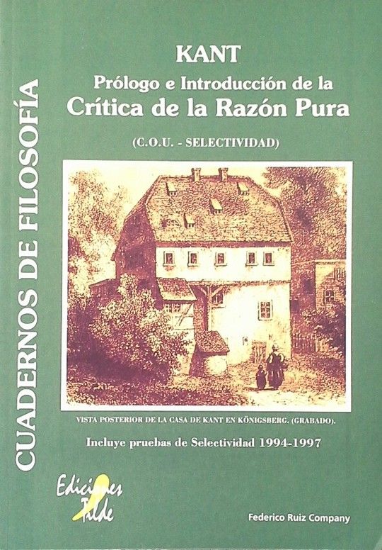 KANT: PR�LOGO EN INTRODUCCI�N DE LA CR�TICA DE LA RAZ�N PURA