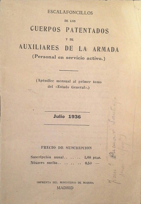 ESCALAFONCILLOS DE LOS CUERPOS PATENTADOS Y DE AUXILIARES DE LA ARMADA (PERSONAL