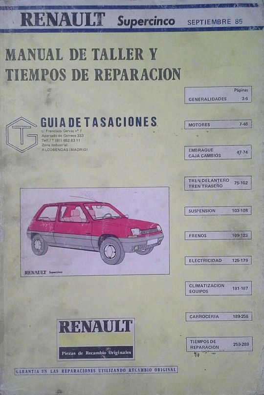 MANUAL DE TALLER Y TIEMPOS DE REPARACIN DEL RENAULT SUPERCINCO