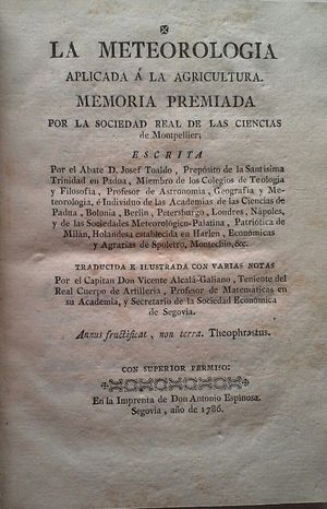 LA METEOROLOGA APLICADA A LA AGRICULTURA - MEMORIA PREMIADA POR LA SOCIEDAD REAL DE LAS CIENCIAS