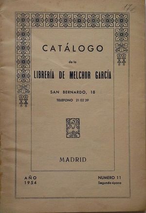 CATLOGO DE LA LIBRERA DE MELCHOR GARCA - AO 1954 N 11 - SEGUNDA POCA